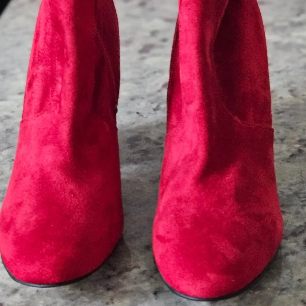 Marc Fisher Red Suede Ankle Boots, size 7.5
